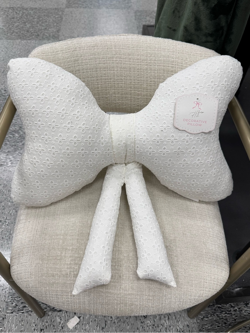 Decorative Lace Embroidered White Bow Accent Pillow